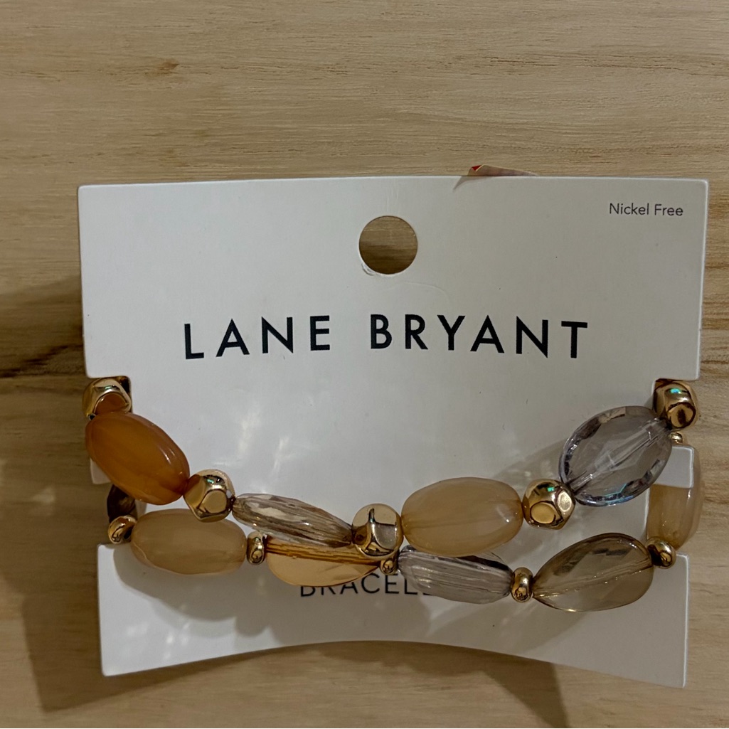 Lane Bryant Beige, Amber And Smoky Bead Stretch Bracelet